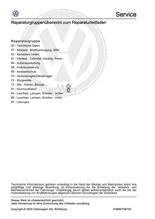 Caddy (2004 - 2010) Caddy-Caddy Kombi Reparaturanleitung Zubehör ab Werk , Auf- und Umbauten
