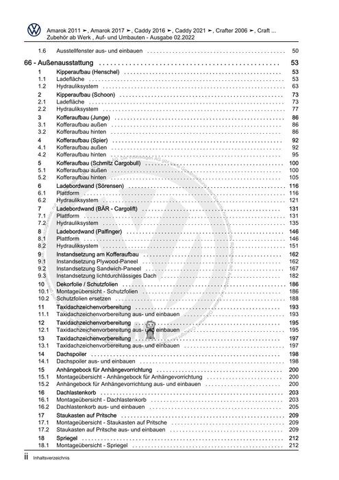 Caddy (2016 - 2020 ) Reparaturanleitung Zubehör ab Werk , Auf- und Umbauten