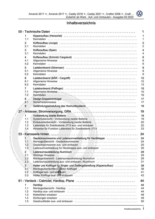 Crafter (2017+) Reparaturanleitung Zubehör ab Werk , Auf- und Umbauten