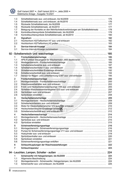 Golf V (2004 - 2007) Golf-Golf Variant-Golf Plus-Jetta Reparaturanleitung Elektrische Anlage