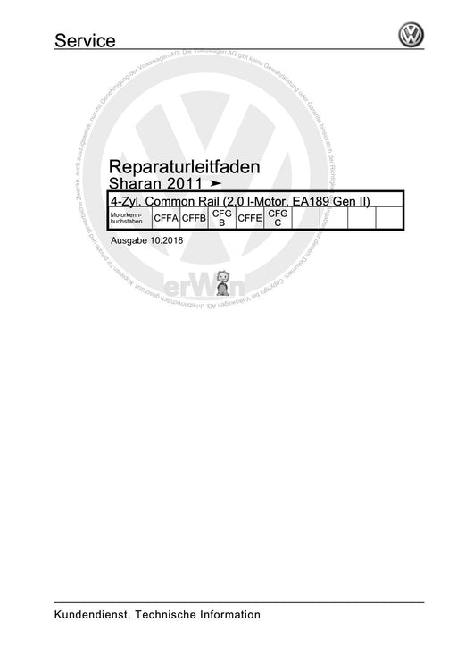 Sharan (2011+) Reparaturanleitung 4-Zyl. Common Rail (2,0 l-Motor, EA189 Gen II)