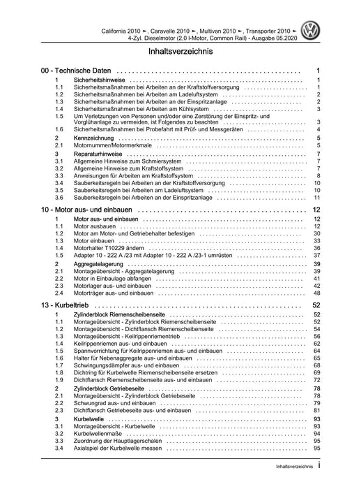 Transporter (2010 - 2015) Reparaturanleitung 4-Zyl. Dieselmotor (2,0 l-Motor, Common Rail)