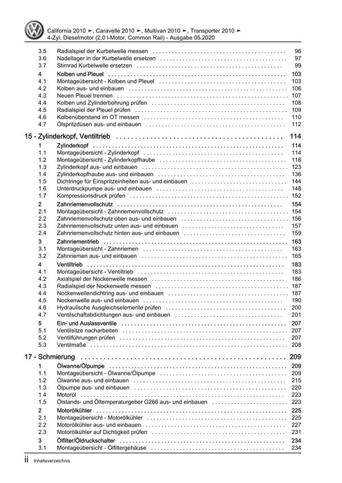 Transporter (2010 - 2015) Reparaturanleitung 4-Zyl. Dieselmotor (2,0 l-Motor, Common Rail)