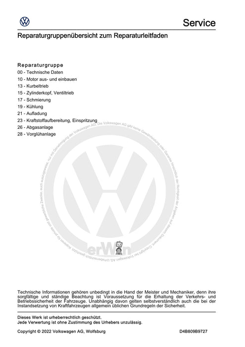 Golf VIII (2020+)+Golf-Variant-Sportsvan Reparaturanleitung 4-Zyl. Common Rail (2,0 l, 4V, Turbolader, EA 288 EVO)