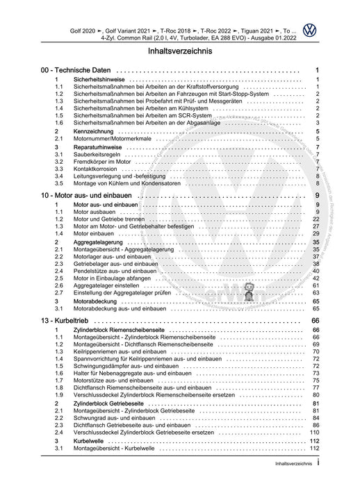 Golf VIII (2020+)+Golf-Variant-Sportsvan Reparaturanleitung 4-Zyl. Common Rail (2,0 l, 4V, Turbolader, EA 288 EVO)