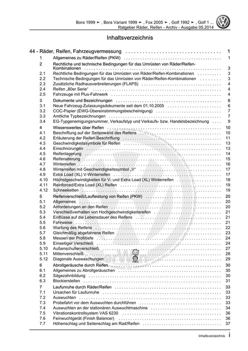 Lupo (1998 - 2006) Reparaturanleitung Ratgeber Räder, Reifen - Archiv