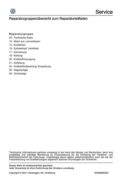 Golf VI (2009 - 2013) Golf-Plus-Cabriolet-Variant Reparaturanleitung 4-Zyl. Einspritzmotor (1,8- und 2,0 l-Motor, Kettentrieb)