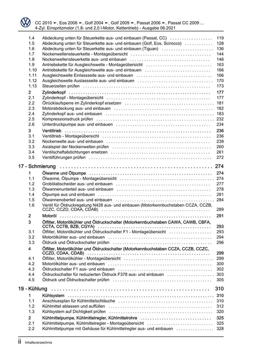 Golf VI (2009 - 2013) Golf-Plus-Cabriolet-Variant Reparaturanleitung 4-Zyl. Einspritzmotor (1,8- und 2,0 l-Motor, Kettentrieb)