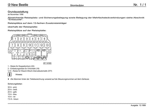 Beetle (1998 - 2010) New Beetle-Cabrio Stromlaufplan Grundausstattung, ab November 1998