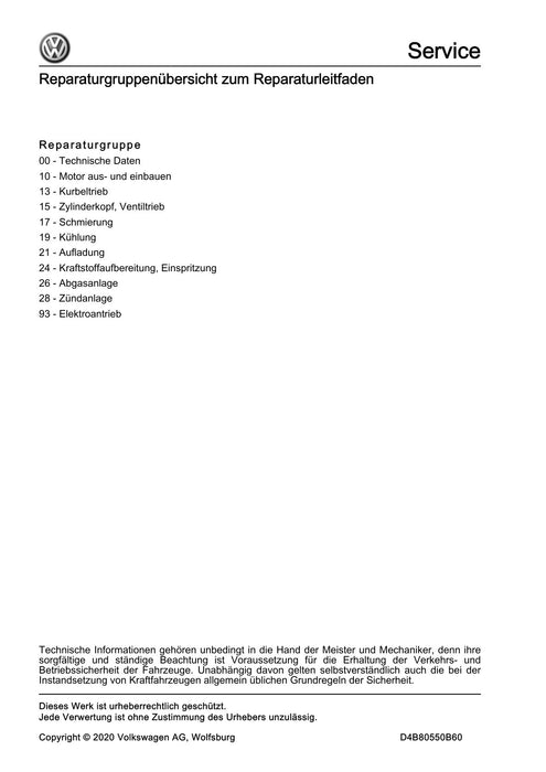 Golf VII (2013+2020)+Golf-Variant-Sportsvan Reparaturanleitung 4-Zyl. Direkteinspritzer (1,4 l-Motor, 4V, EA 211, Turbolader, Hybrid)