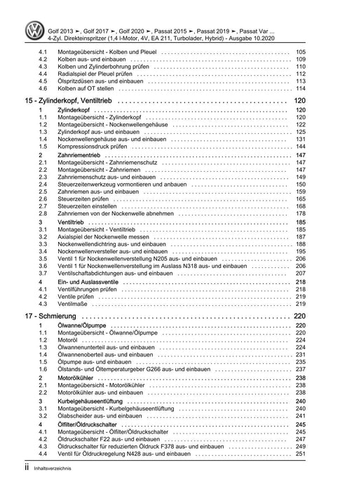 Golf VII (2013+2020)+Golf-Variant-Sportsvan Reparaturanleitung 4-Zyl. Direkteinspritzer (1,4 l-Motor, 4V, EA 211, Turbolader, Hybrid)