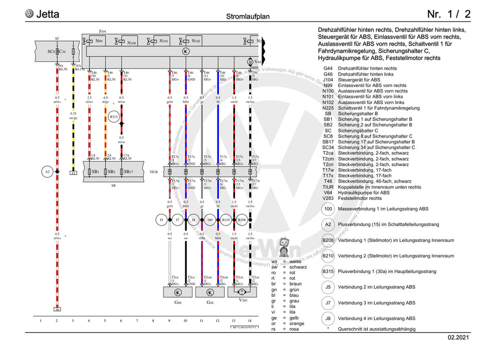 Jetta (1980 - 1988) Jetta Stromlaufplan Antiblockiersystem (ABS), (1AS),(1AT), ab Dezember 2017