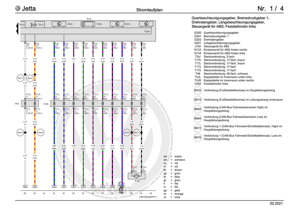 Jetta (1980 - 1988) Jetta Stromlaufplan Antiblockiersystem (ABS), (1AS),(1AT), ab Dezember 2017