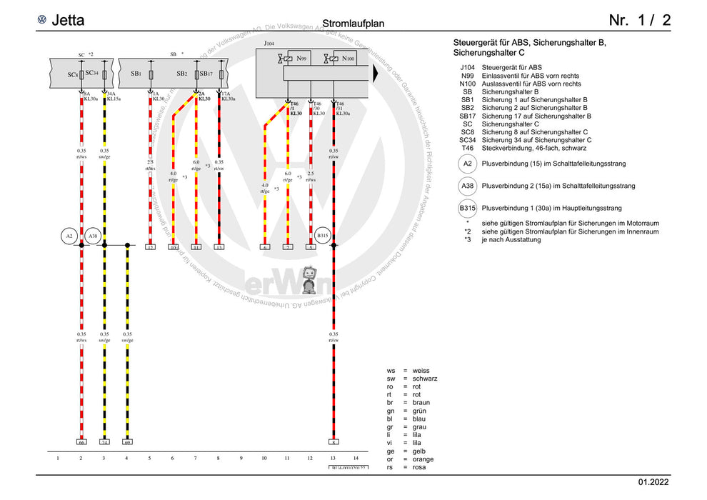 Jetta (2014+) Stromlaufplan Bremssystem, (1AS),(1AT), ab Januar 2022
