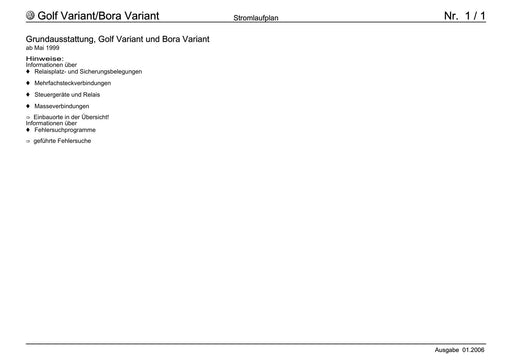 Bora (1999 - 2006) Bora-Bora Variant Stromlaufplan Grundausstattung, Golf Variant und Bora Variant, ab Mai 1999