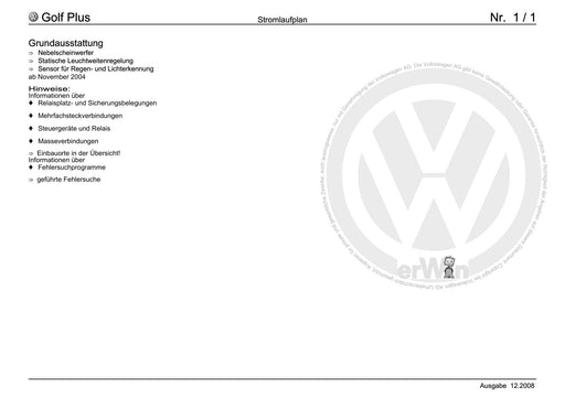 Golf V (2004 - 2007) Golf-Golf Variant-Golf Plus-Jetta Stromlaufplan Grundausstattung, ab November 2004