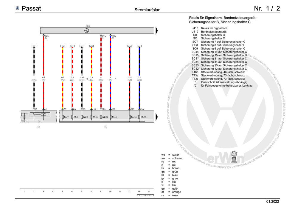 Passat (2011+) Passat-Passat Variant Stromlaufplan Grundausstattung, ab August 2014