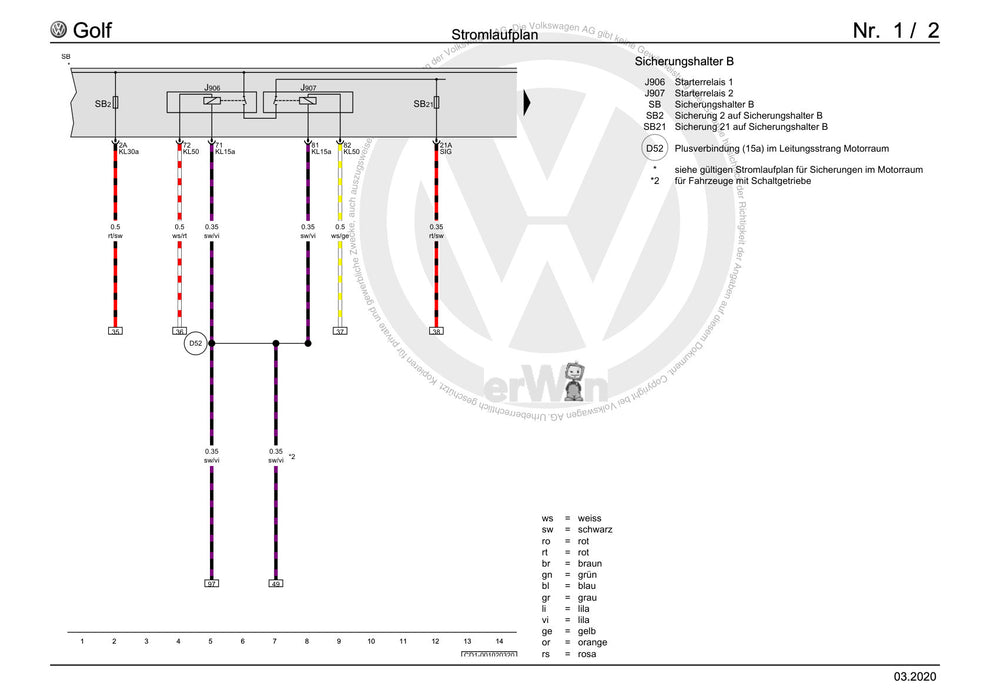 Golf VIII (2020+)+Golf-Variant-Sportsvan Stromlaufplan 1,0-l-Benzinmotor, DLAB, ab Juli 2019