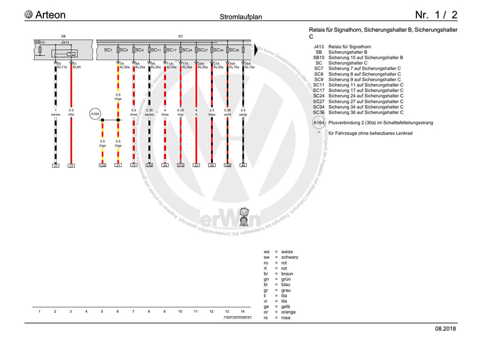 Arteon (2018 - 2020) Stromlaufplan Grundausstattung, ab März 2017