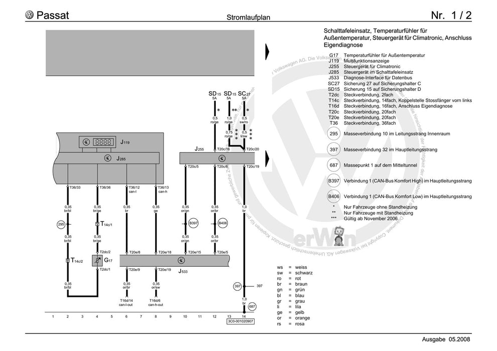 Passat (2005 - 2008) Passat-Passat Variant Stromlaufplan Climatronic, ab November 2004