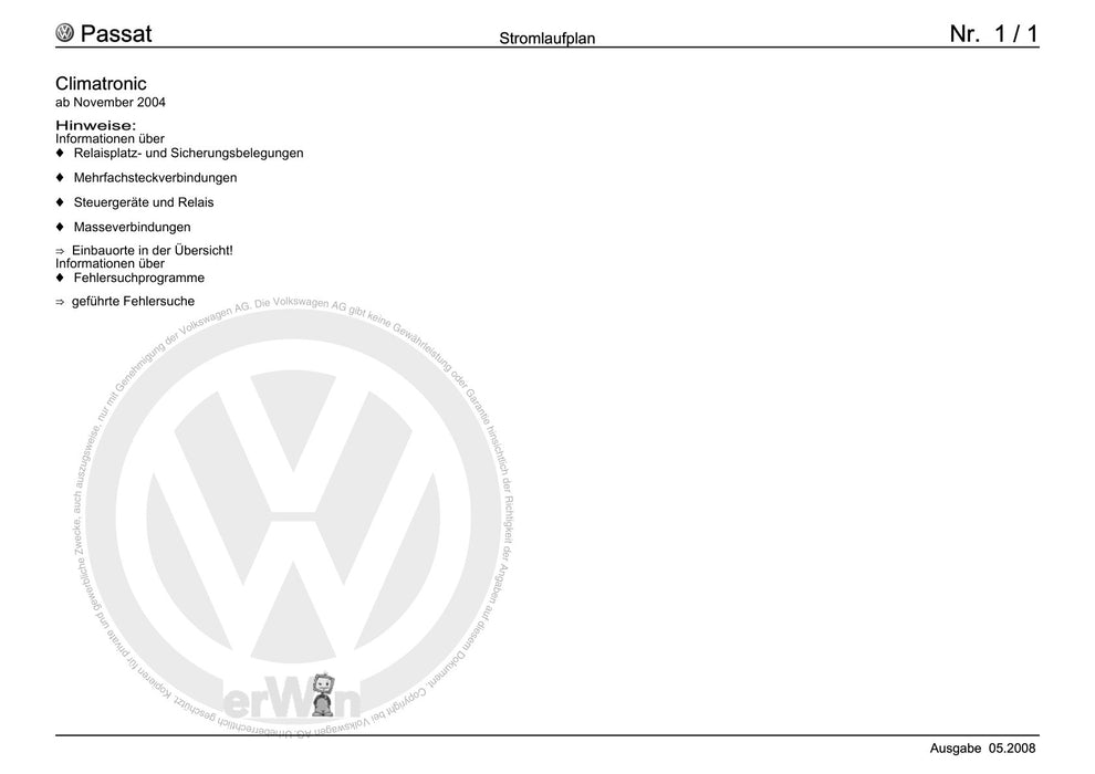 Passat (2005 - 2008) Passat-Passat Variant Stromlaufplan Climatronic, ab November 2004