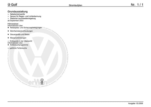 Golf V (2004 - 2007) Golf-Golf Variant-Golf Plus-Jetta Stromlaufplan Grundausstattung, ab September 2003
